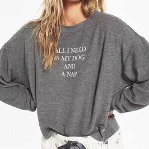 Z SUPPLY Elle All I Need Is My Dog Pullover Sweatshirt, Charcoal XS NWT